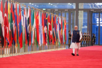 PM arrives for Official Reception for Heads of States/Heads of Governments at SCO Summit at Tianjin, in China on August 31, 2025.