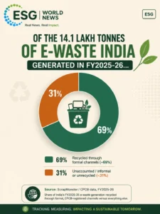 Share of India's FY2025-26 e-waste generation recycled through formal, CPCB-registered channels versus everything else.