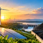 Renewable Energy Meets Coal at Sunset