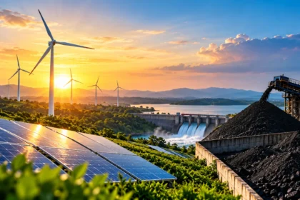 Renewable Energy Meets Coal at Sunset