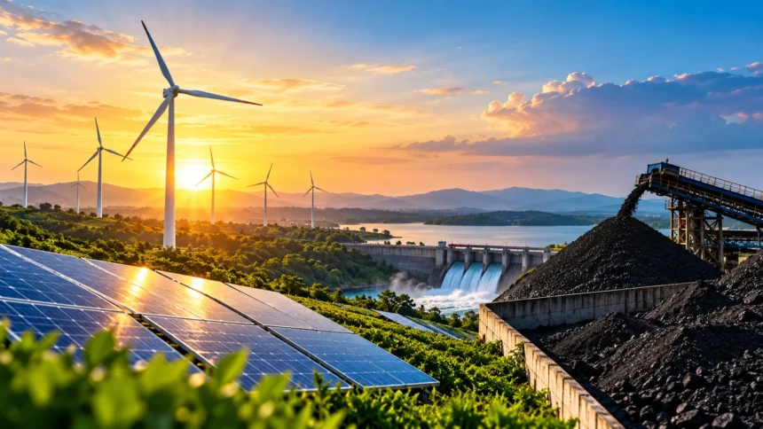 Renewable Energy Meets Coal at Sunset